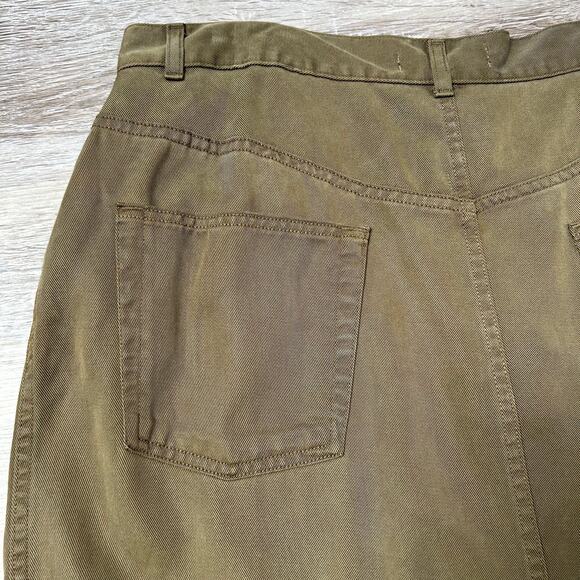 Jaeger Olive Green Midi Skirt 16 Lyocell Utility Style Made in France - Picture 3 of 7
